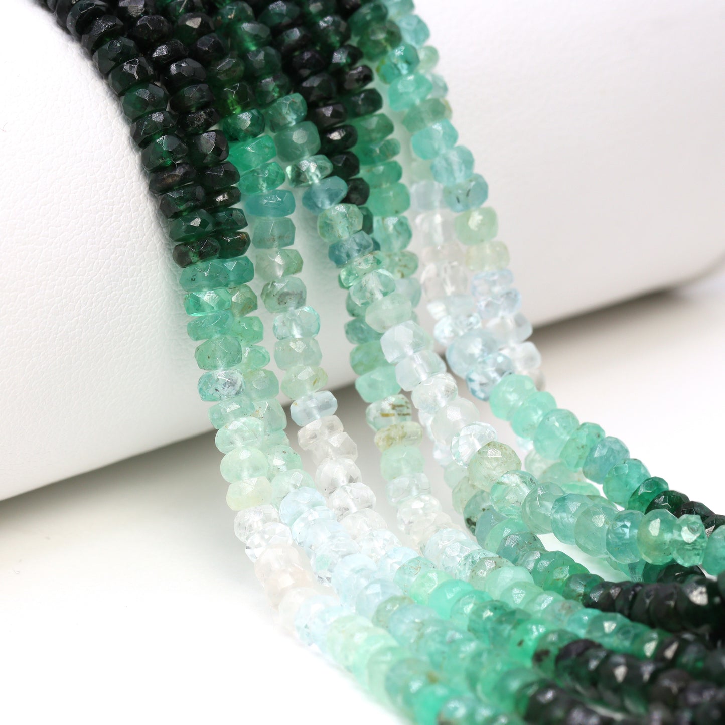 Ombre Green and White Emerald 2.5mm - 4mm Hand Faceted Rondelles Bead Strand