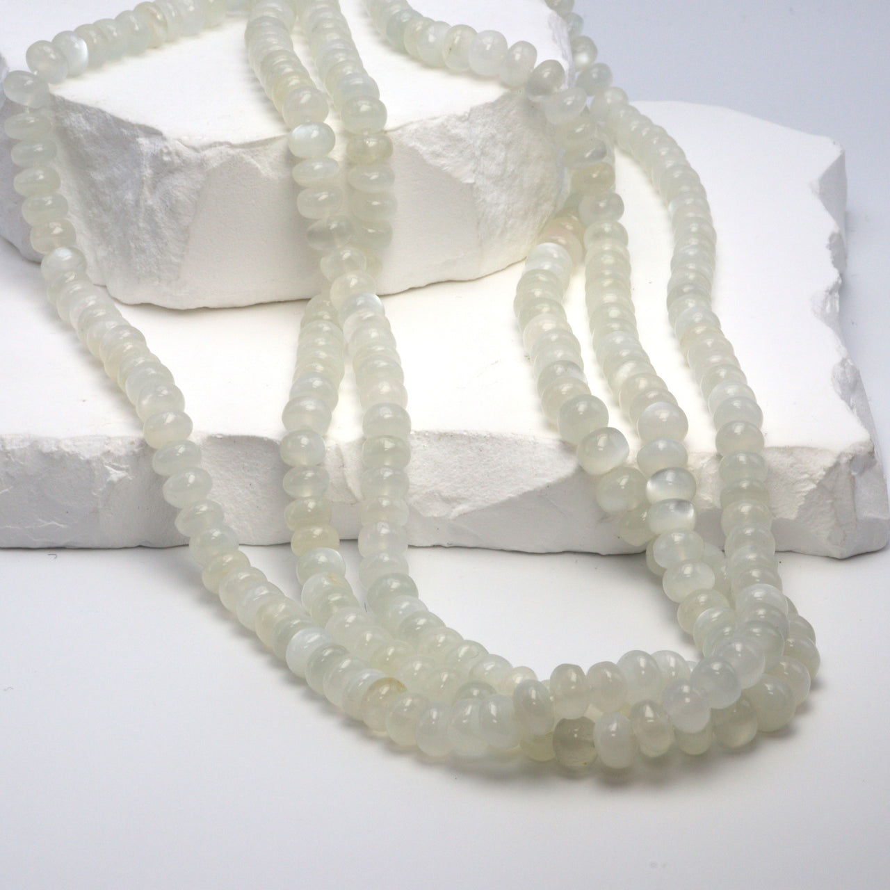 White Moonstone 7mm Smooth Rondelles Bead Strand