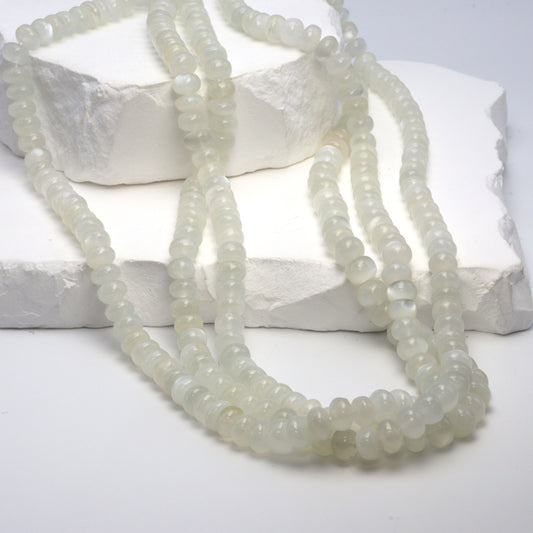 White Moonstone 7mm Smooth Rondelles Bead Strand