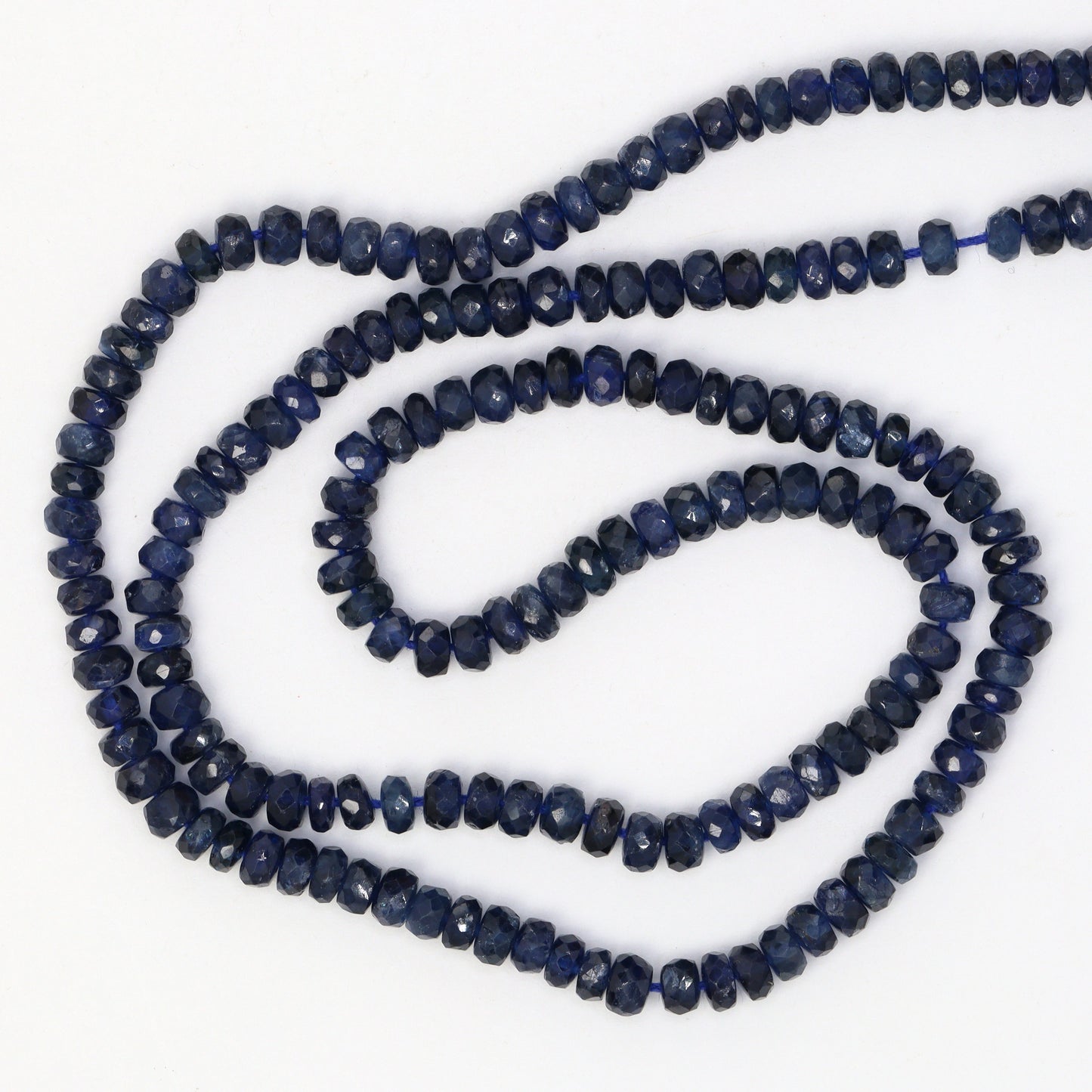 Deep Navy Blue Sapphire 3.5mm - 4.0mm Hand Faceted Rondelles Bead Strand