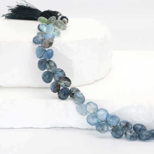 Blue Moss Aquamarine 8mm Faceted Heart Shaped Briolettes