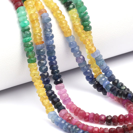Rainbow Multi Ruby, Emerald, and Sapphire 3.5mm Faceted Rondelles