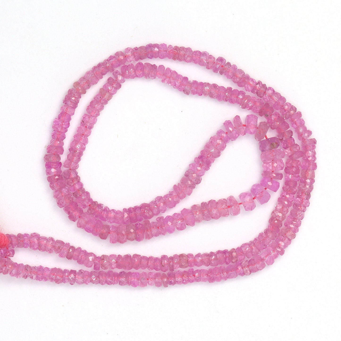 Pink Sapphire 3mm - 4mm Hand Faceted Rondelles Bead Strand