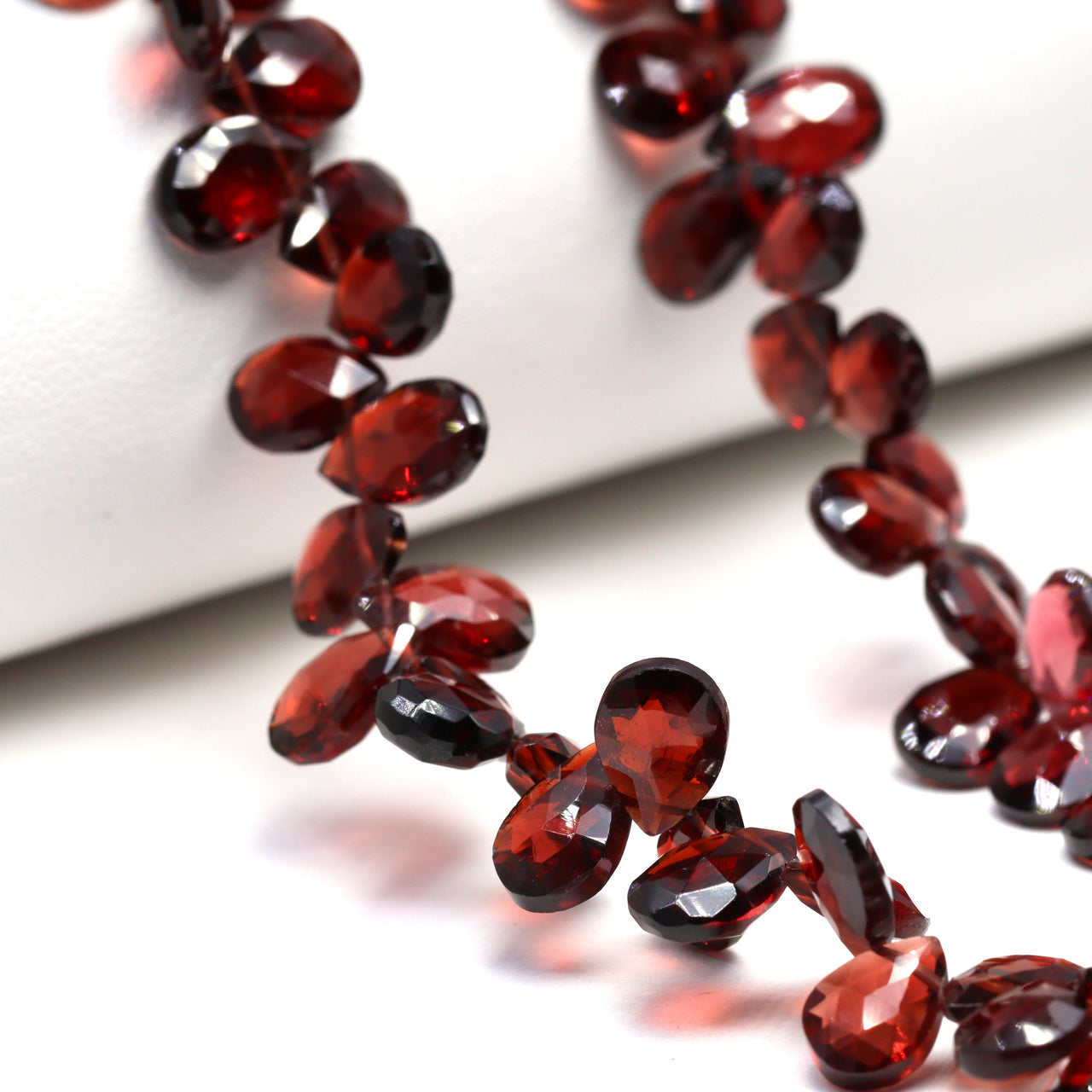 Red Garnet 9x6mm Faceted Pear Shaped Briolettes Bead Strand