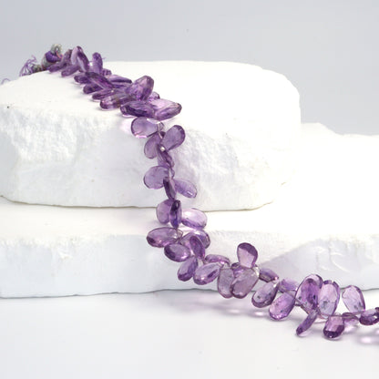 Pink Amethyst 9x6mm Faceted Pear Shaped Briolettes Bead Strand