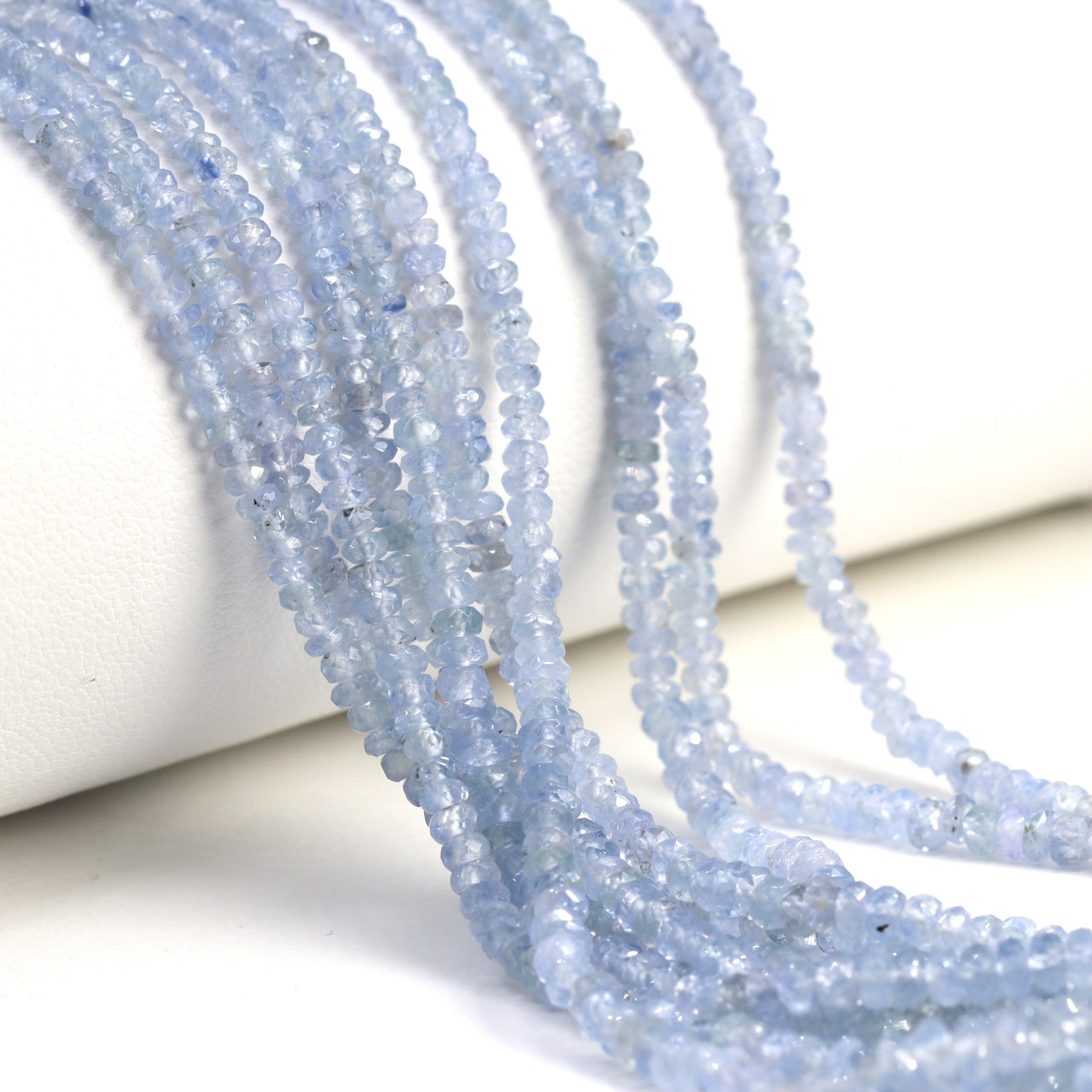 Light Blue Sapphire 2mm - 3mm Hand Faceted Rondelles Bead Strand