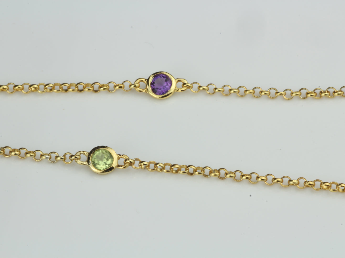 By the Yard Station Necklace with Floating Bezel Rainbow Multi Semi Precious Sterling Silver with Gold Plating 18 inch