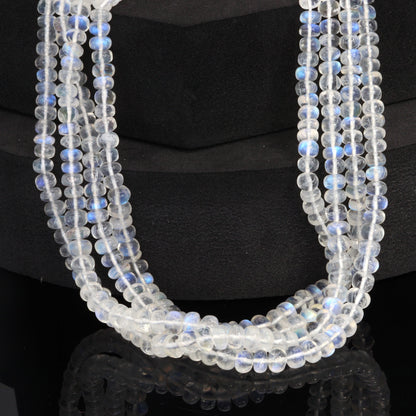 AA Blue Rainbow Moonstone 4mm - 5.5mm Smooth Rondelles Bead Strand