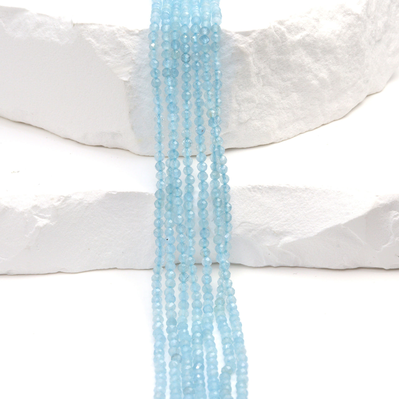 Blue Milky Aquamarine 2mm Faceted Rounds Bead Strand