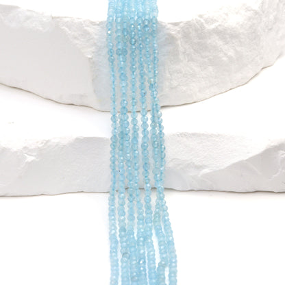 Blue Milky Aquamarine 2mm Faceted Rounds Bead Strand