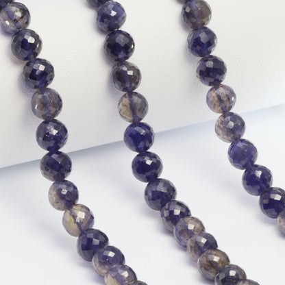 Blue Iolite 7mm Faceted Rounds Bead Strand
