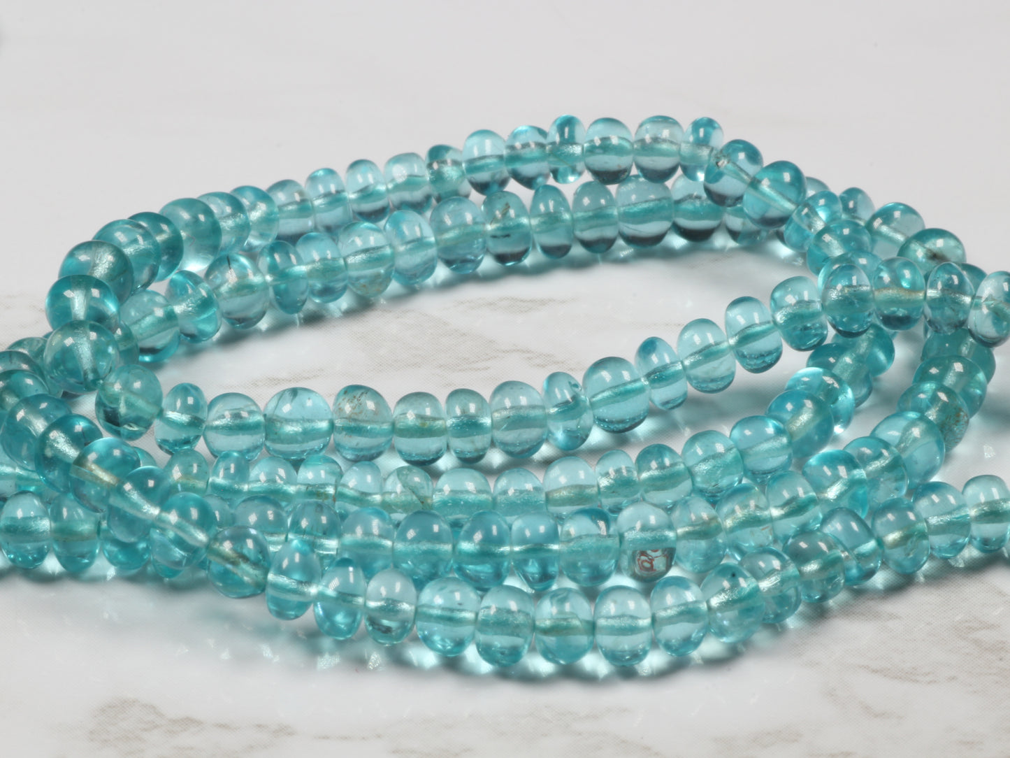 Sea Blue Apatite 4mm Smooth Rondelles Bead Strand