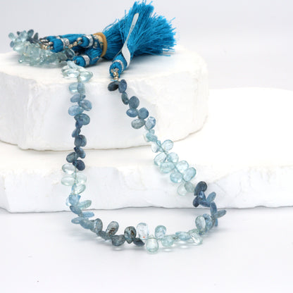Blue Moss Aquamarine 6x4mm Faceted Pear Shaped Briolettes