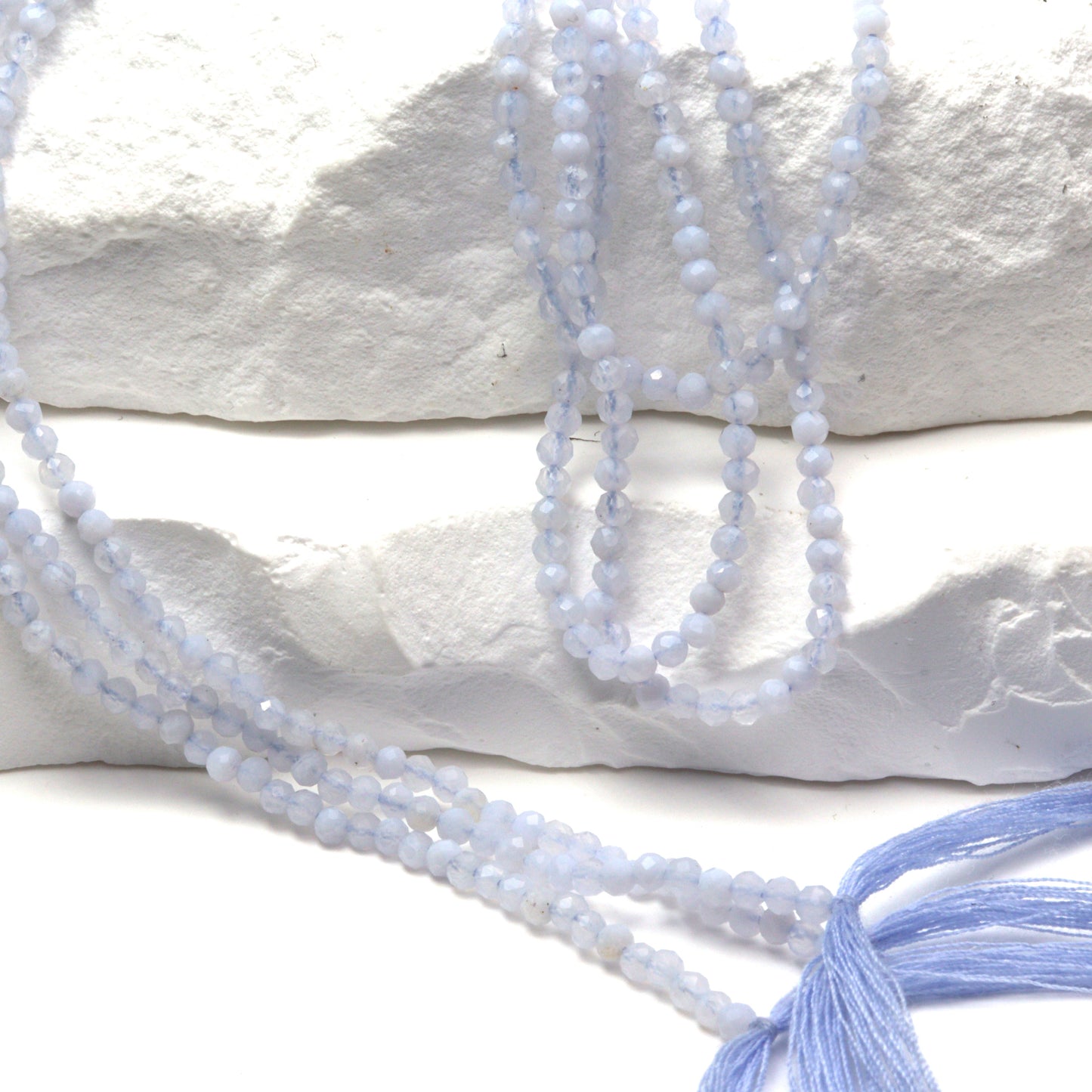 Natural Blue Chalcedony 2mm Faceted Rounds Bead Strand