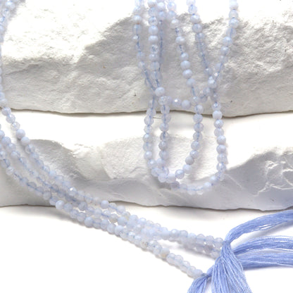 Natural Blue Chalcedony 2mm Faceted Rounds Bead Strand