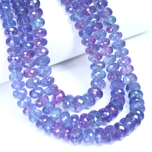Blue Tanzanite 6mm – 8.5mm Faceted Rondelles 3 Strand Bead Necklace
