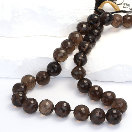 Brown Smoky Quartz 10mm Faceted Rounds Bead Strand