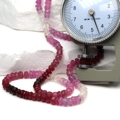Ombre Red and Pink Ruby 4mm Hand Faceted Rondelles Bead Strand