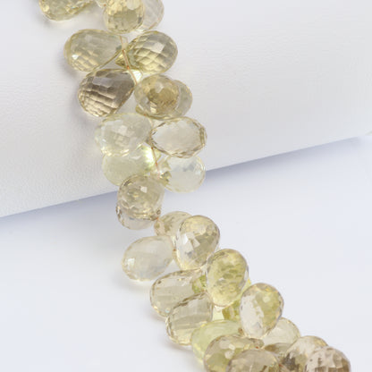 Yellow Lemon Quartz 11x7mm Faceted Teardrop Briolettes Bead Strand