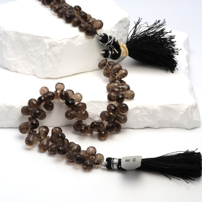 Brown Smoky Quartz 10x6mm Faceted Teardrop Briolettes Bead Strand