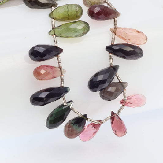 Watermelon Tourmaline 12x6mm Faceted Teardrop Briolettes