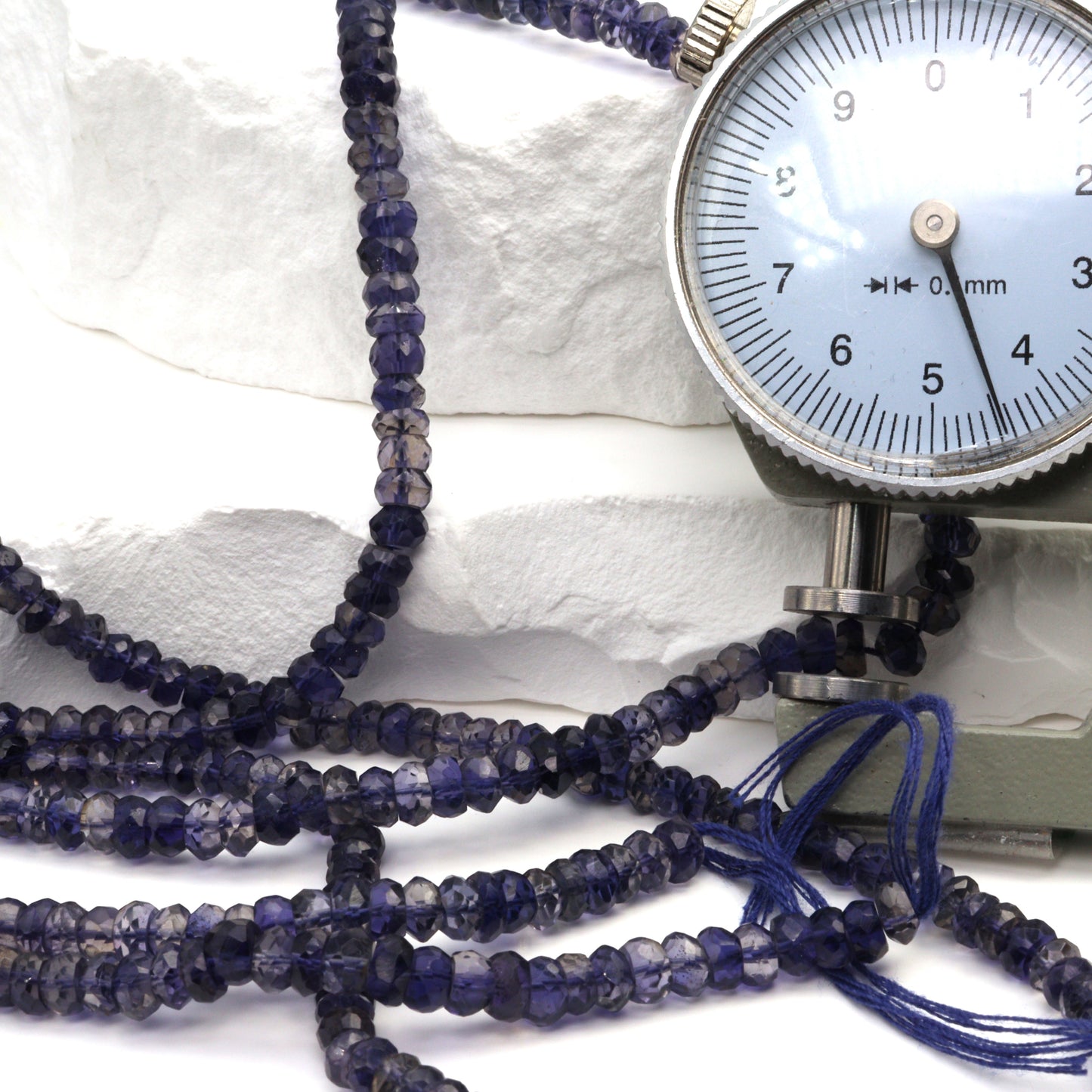 Blue Iolite 4mm Hand Faceted Rondelles Bead Strand
