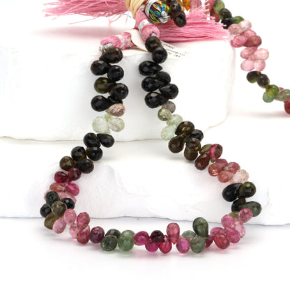 Watermelon Tourmaline 6x4mm Faceted Teardrop Briolettes