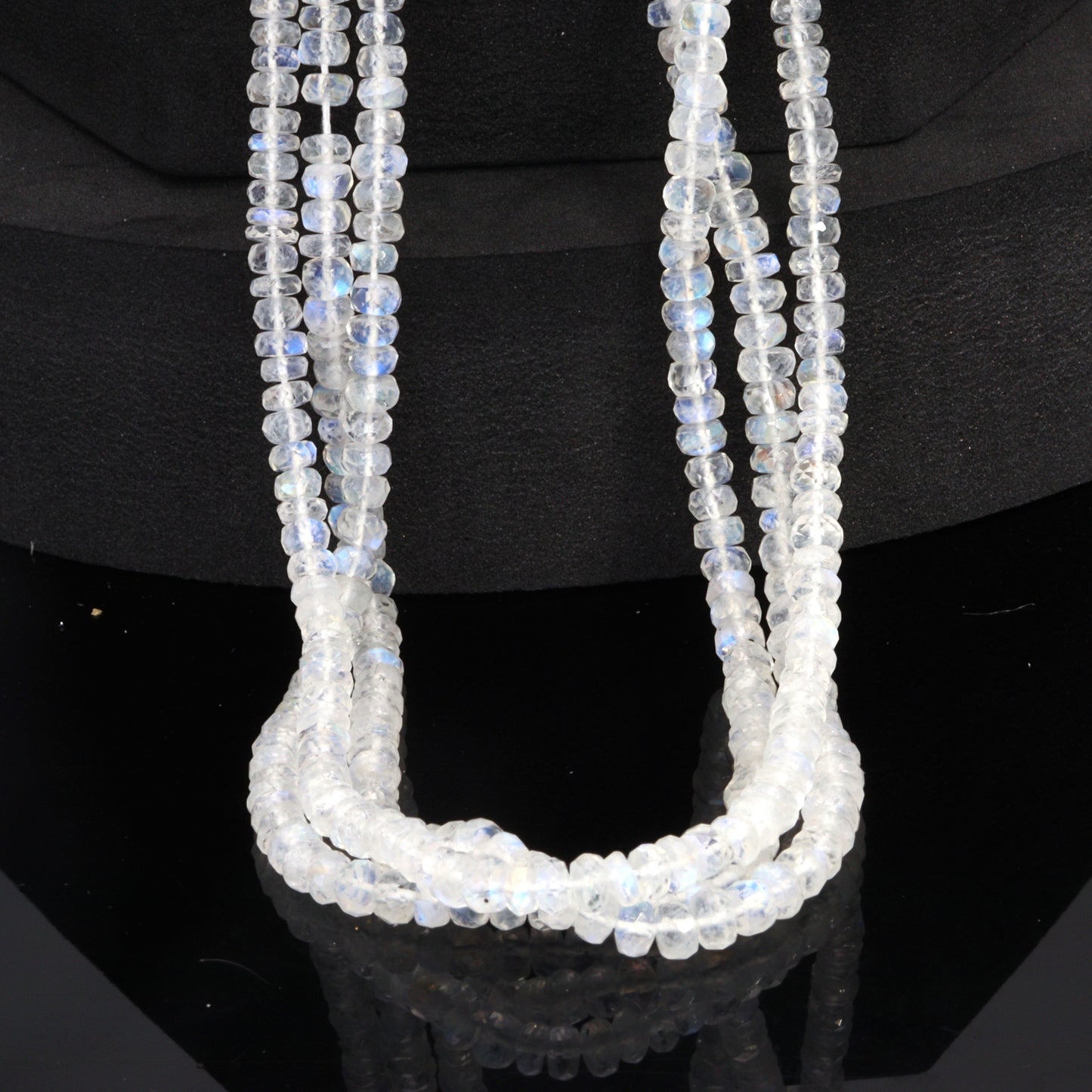 Blue Rainbow Moonstone 4mm Faceted Rondelles