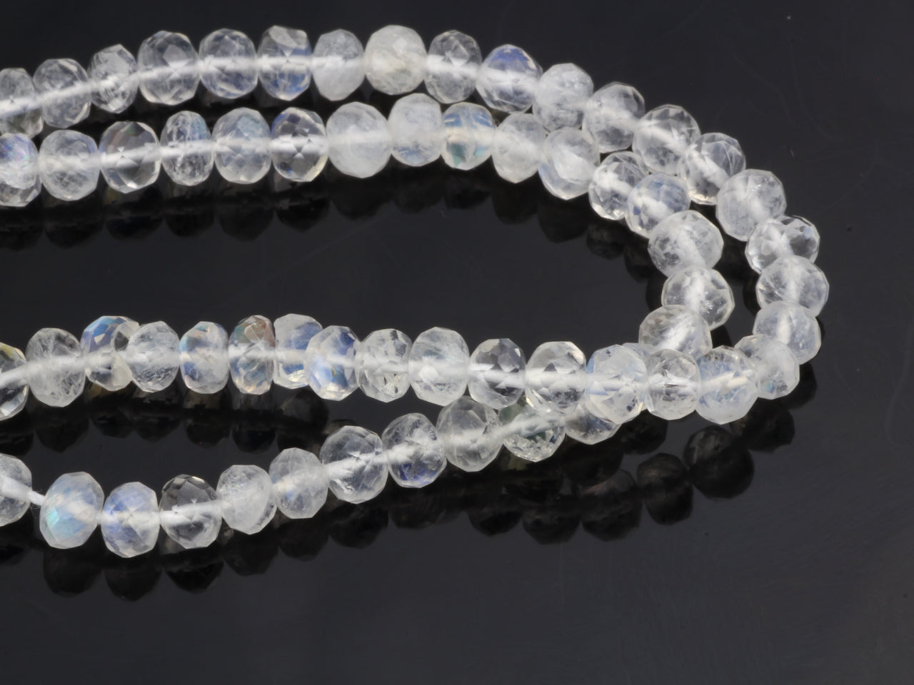 AAA Blue Rainbow Moonstone 4mm Hand Faceted Rondelles Bead Strand
