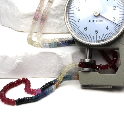 Multi Sapphire 3mm Hand Faceted Rondelles Bead Strand