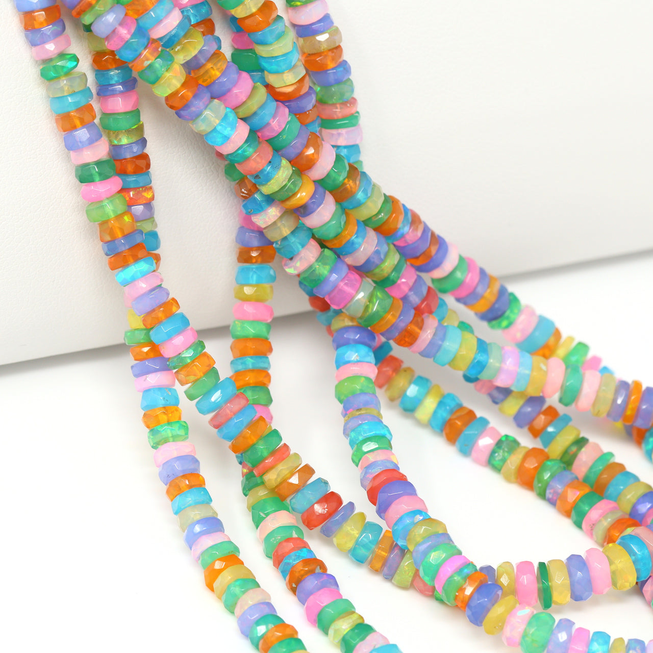 Rainbow Ethiopian Opal 4mm – 5mm Hand Faceted Rondelles Bead Strand
