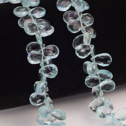 Blue Aquamarine 9x7mm Faceted Pear Shaped Briolettes Bead Strand