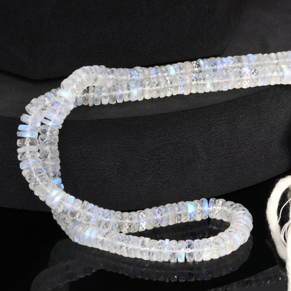 AA Blue Rainbow Moonstone 6mm Faceted Tires Bead Strand