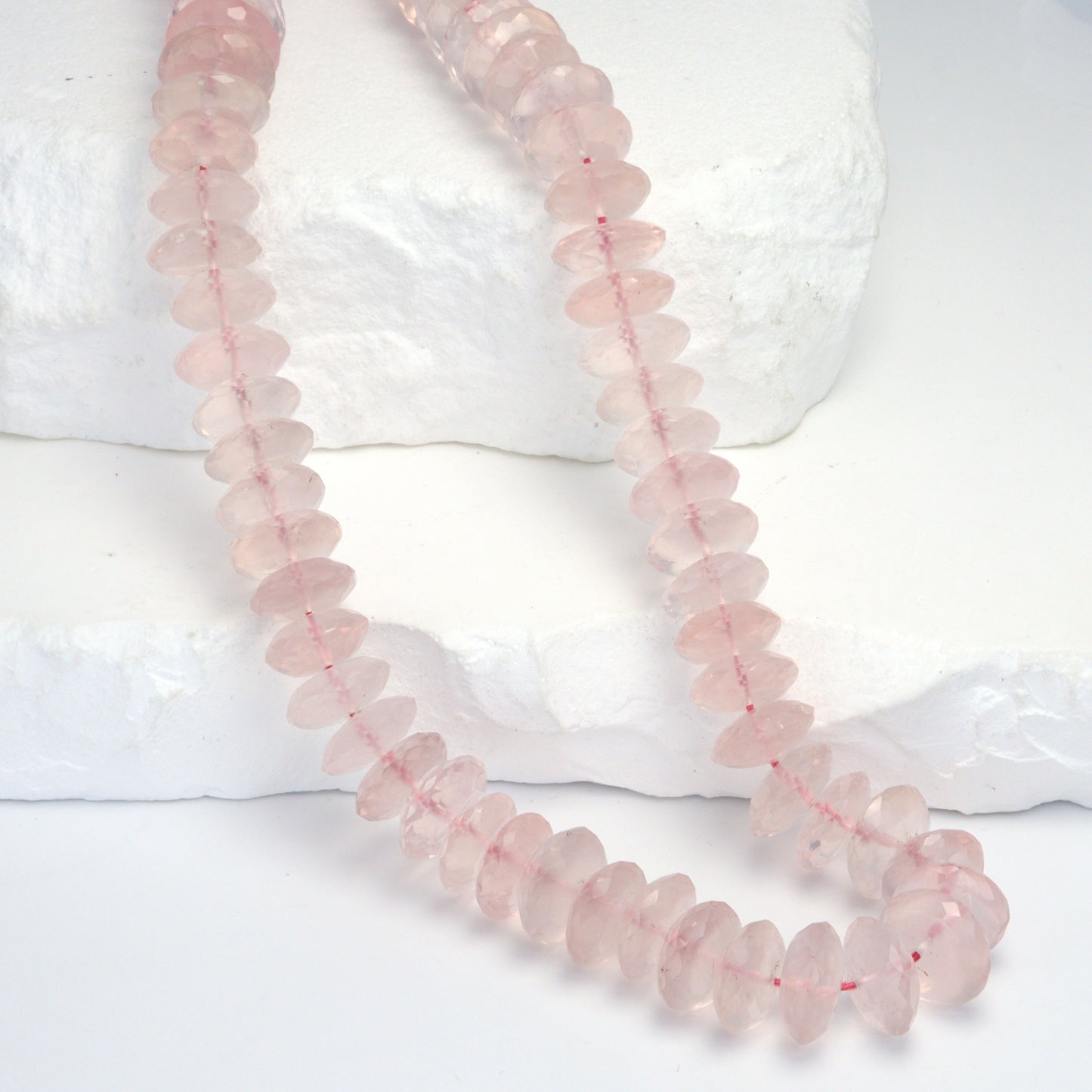 Pink Rose Quartz 10mm German Cut Faceted Rondelles Bead Strand