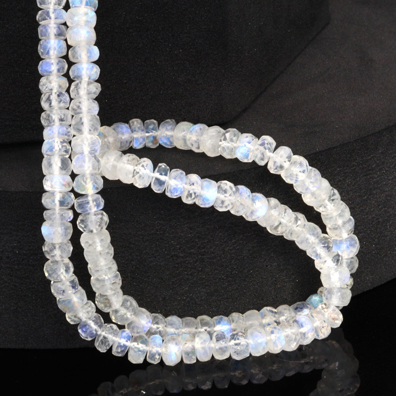 Blue Rainbow Moonstone 5mm Faceted Rondelles Bead Strand