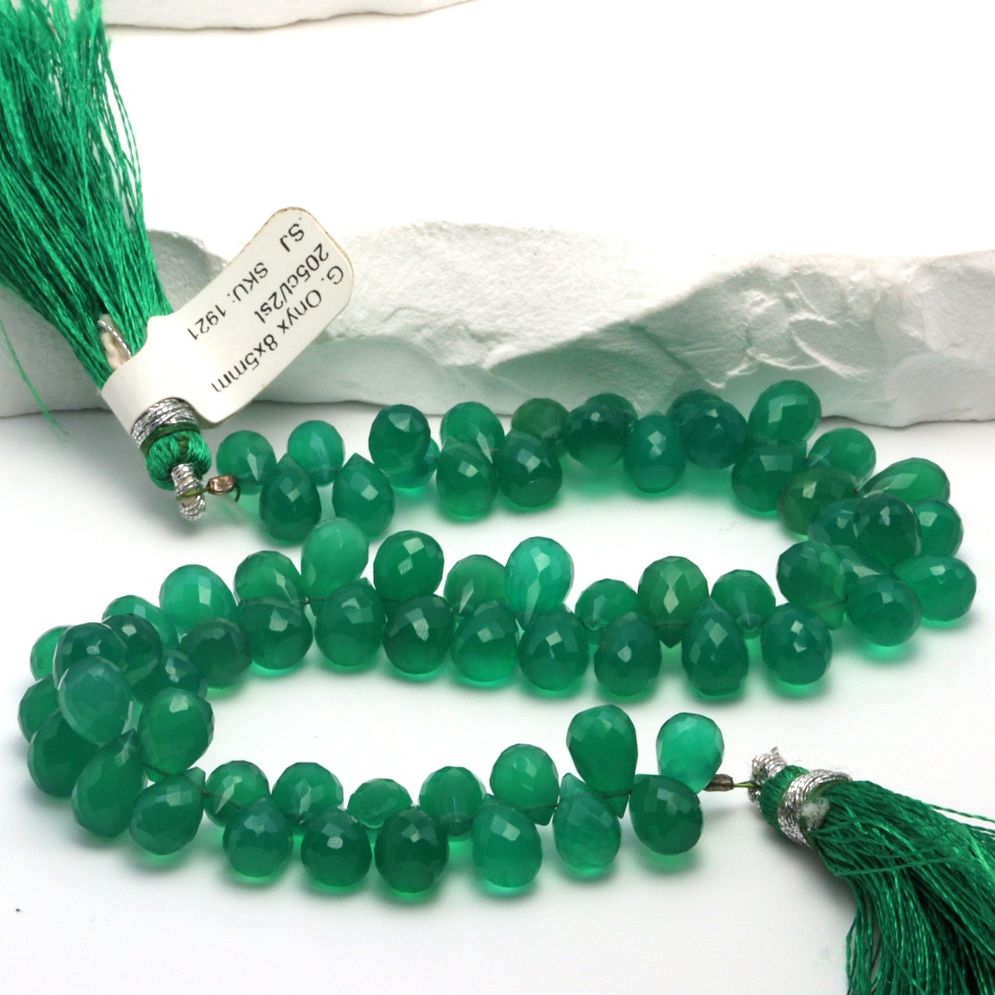 Green Onyx 8x5mm Faceted Teardrop Briolettes