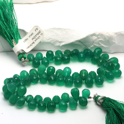Green Onyx 8x5mm Faceted Teardrop Briolettes
