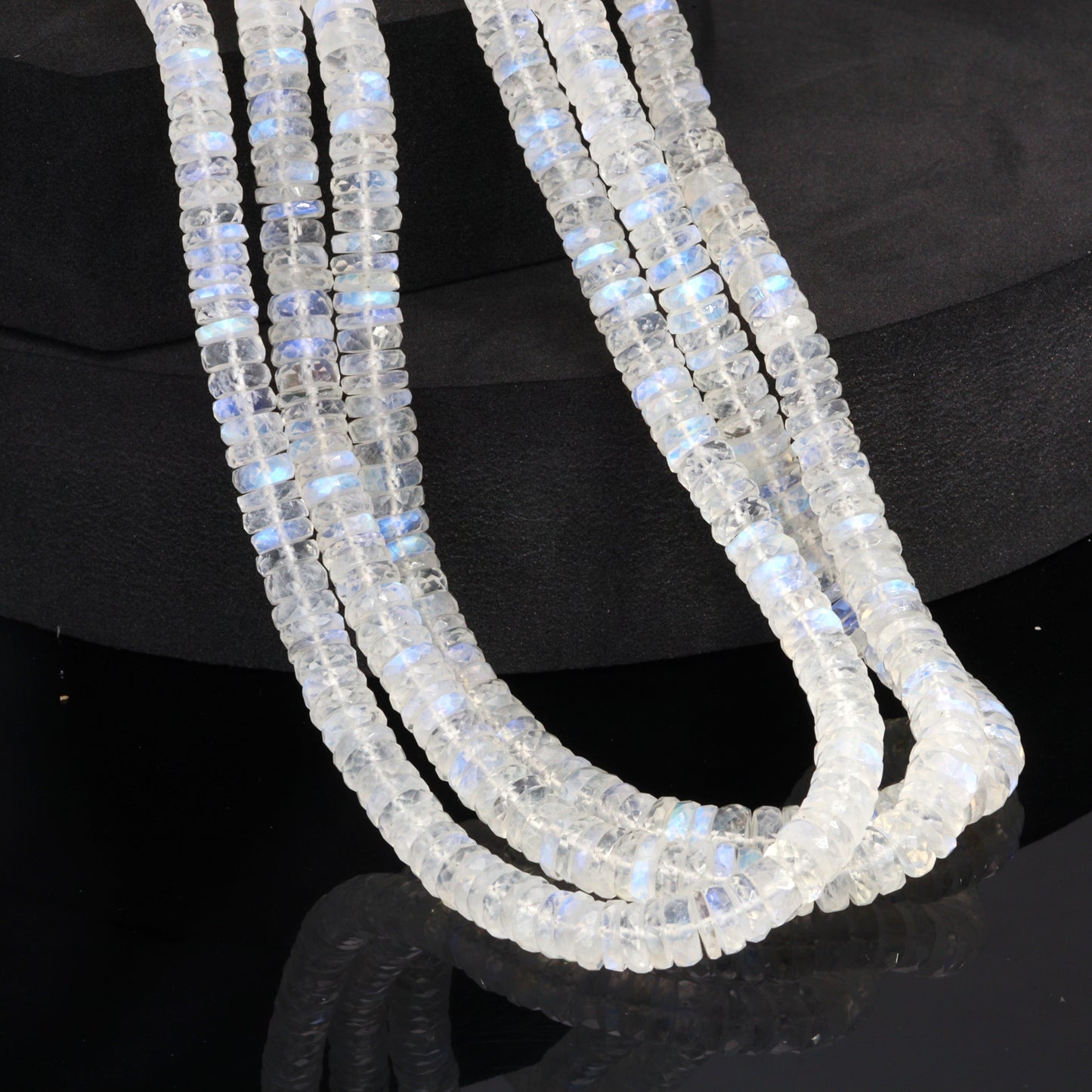 AA Blue Rainbow Moonstone 6mm Faceted Tires Bead Strand