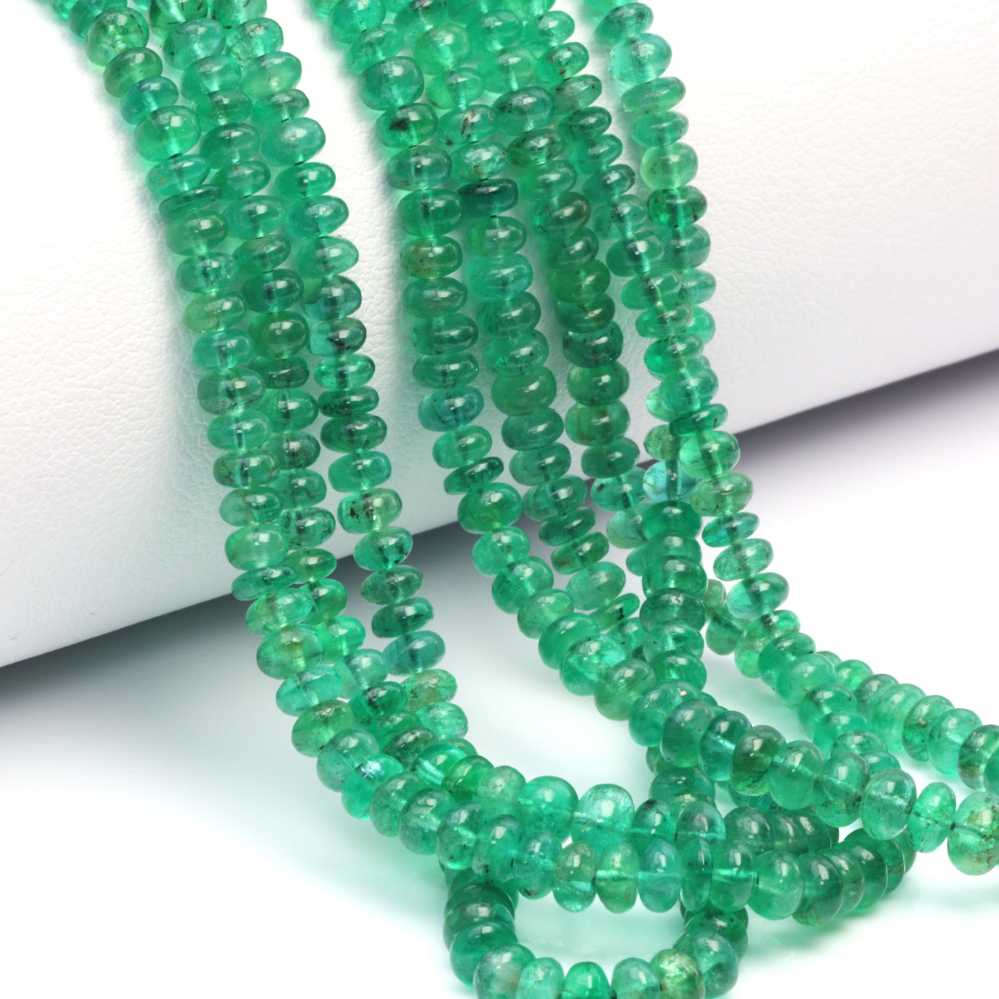 Green Emerald 3.2mm - 4.5mm Smooth Rondelles Bead Strand