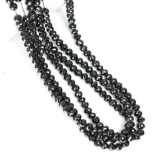 Black Diamond 4mm – 5mm Hand Faceted Rondelles Bead Strand