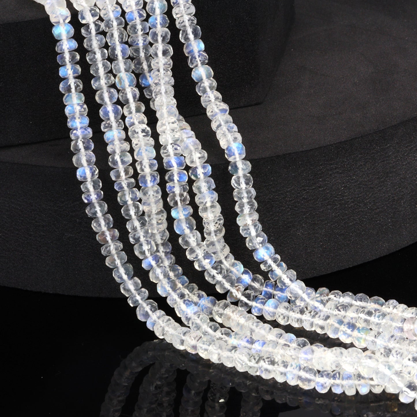 AAA Blue Rainbow Moonstone 5mm Faceted Rondelles Bead Strand