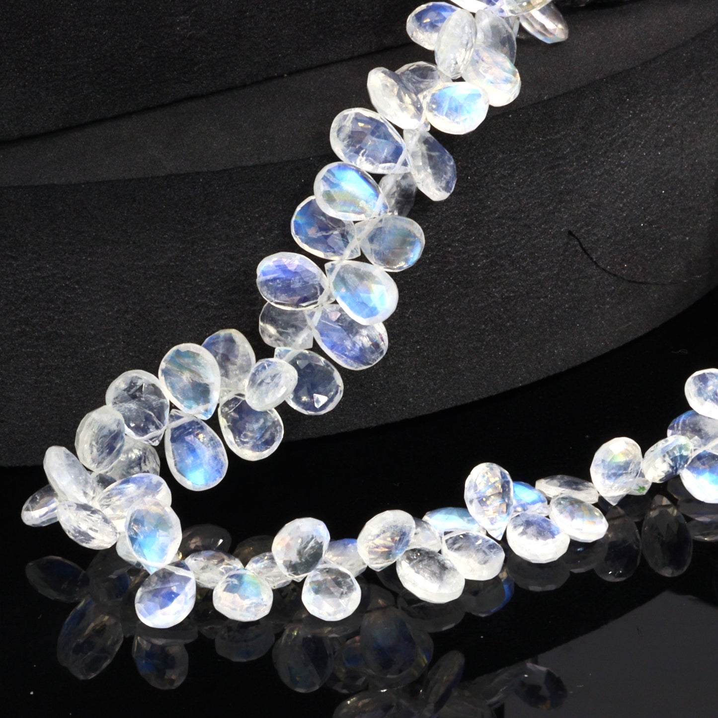 AAA Blue Rainbow Moonstone 8x6mm Faceted Pear Shaped Briolettes Bead Strand