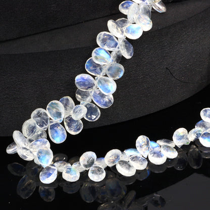 AAA Blue Rainbow Moonstone 8x6mm Faceted Pear Shaped Briolettes Bead Strand