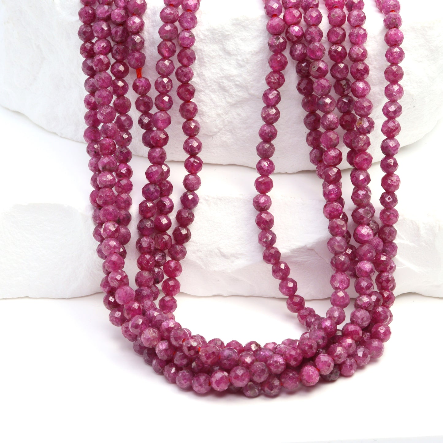 Red Ruby 3mm Faceted Rounds Bead Strand