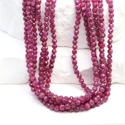 Red Ruby 3mm Faceted Rounds Bead Strand