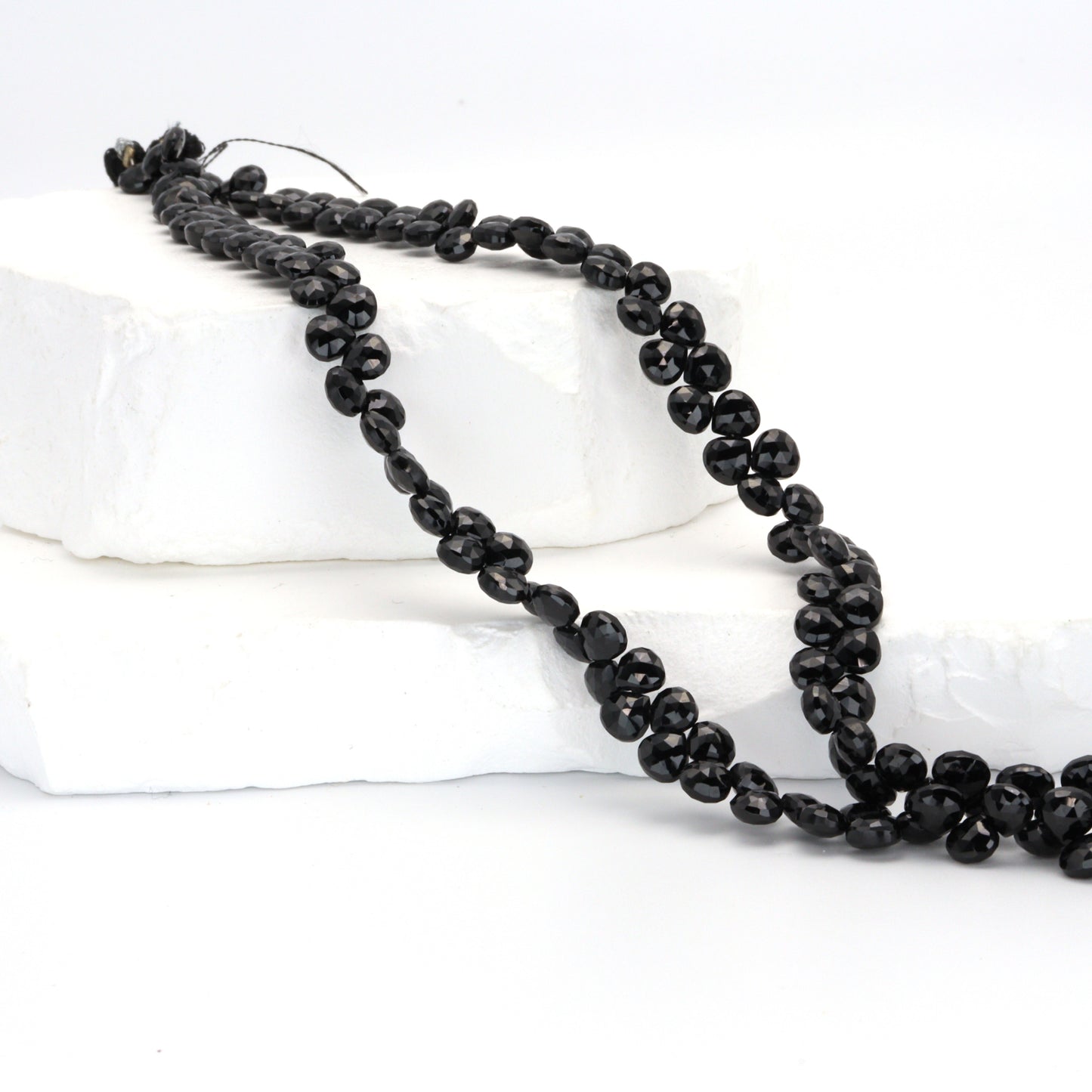 Black Spinel 5mm Faceted Heart Shaped Briolettes Bead Strand