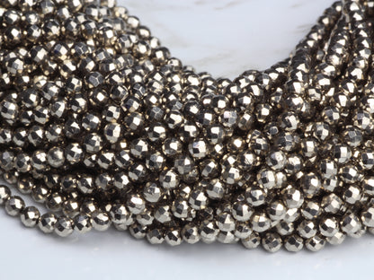 Bright Silver Pyrite 2.5mm Faceted Rounds