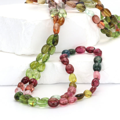 Watermelon Tourmaline 8x5mm - 9x6mm Smooth Ovals Bead Strand