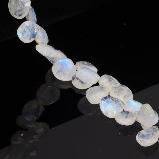 Blue Rainbow Moonstone 10mm Faceted Heart Shaped Briolettes