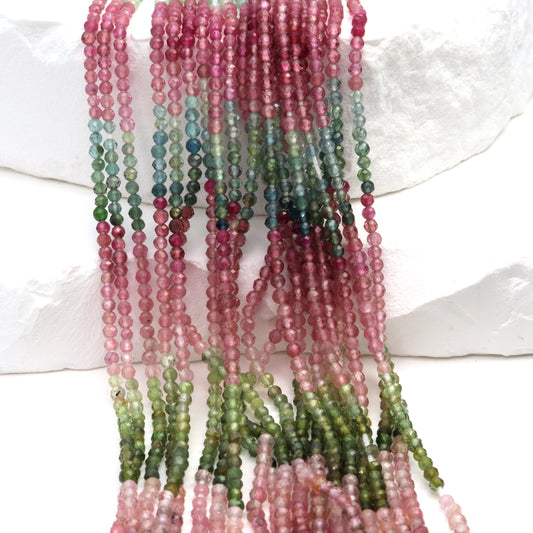 Watermelon Tourmaline 2mm Faceted Rounds Bead Strand